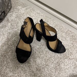 Report Black Suede Block Heel Sandals Size 8.5